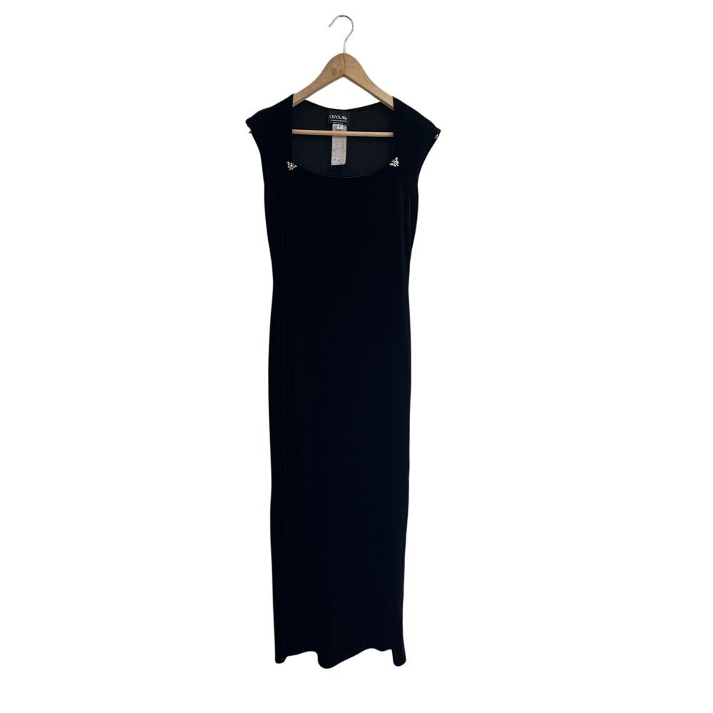 Vintage ONYX Nite Velvet Maxi Dress Whimsigoth Gothic Butterfly Size‎ 8 Black
